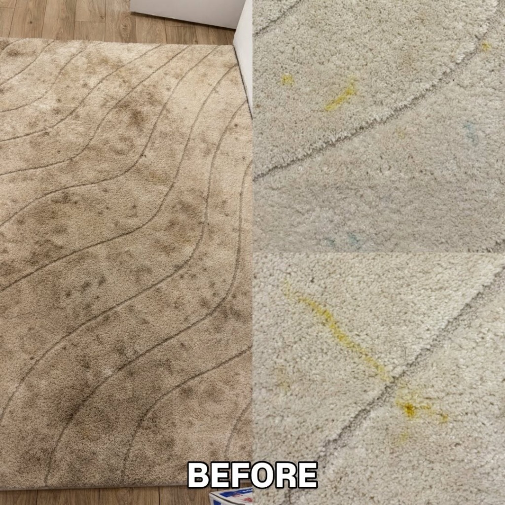 Dirty stained living room carpet before professional cleaning