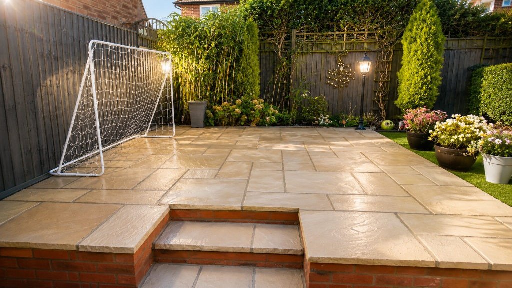 Clean stone patio property cleaning by KeenEye Co. in Leeds